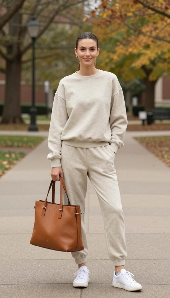 8. Matching Sweatshirt and Jogger Set with a Tote Bag