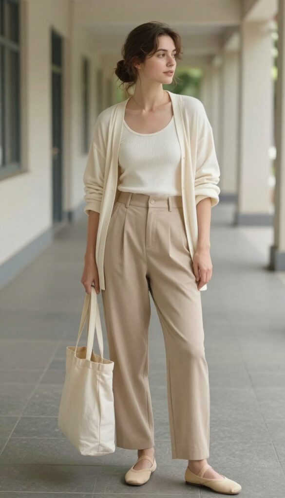3. Ribbed Tank Top with High-Waisted Trousers