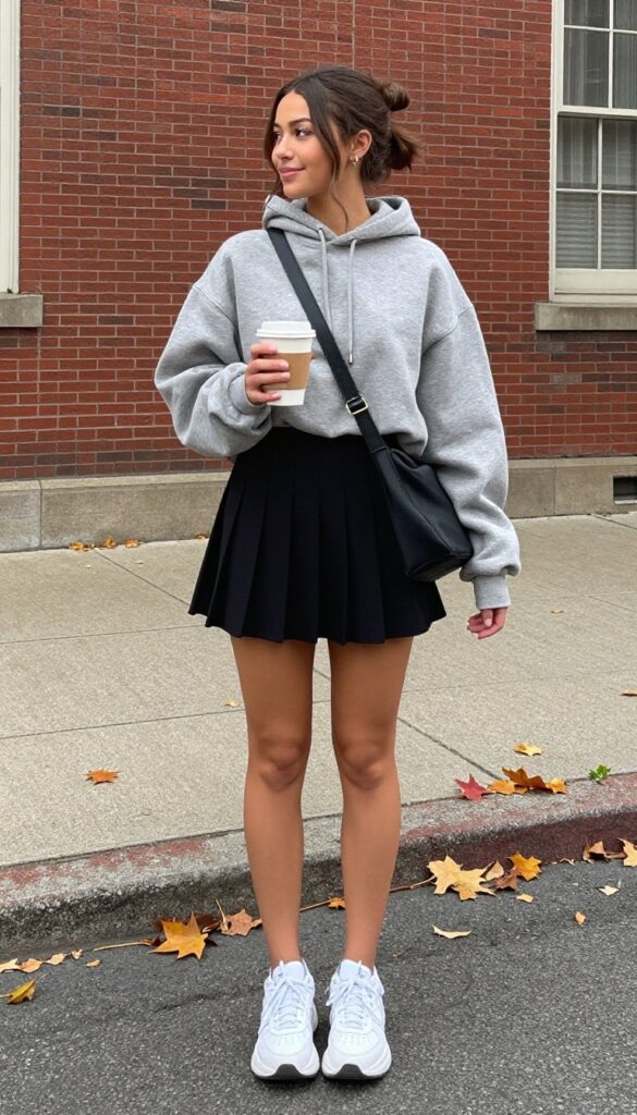 4. Hoodie and Pleated Skirt
