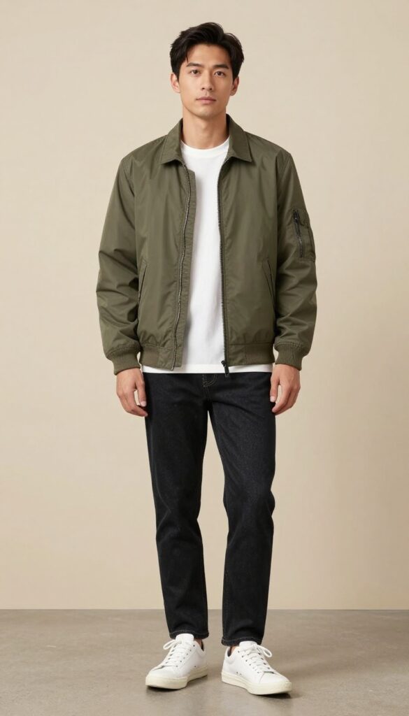 7. The Lightweight Bomber Jacket with Dark Denim