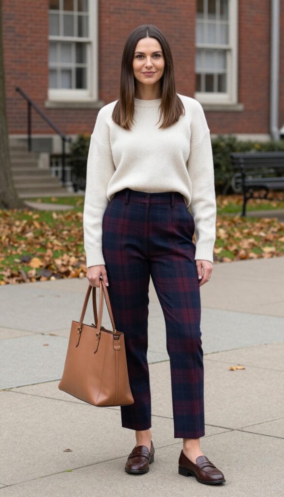11. Plaid Pants and a Solid Sweater