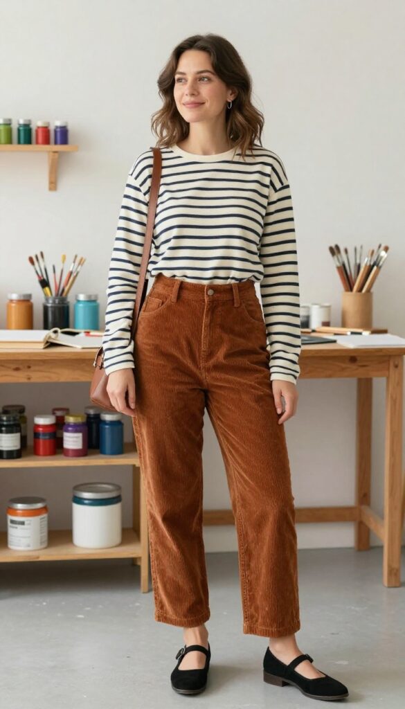 8. Corduroy Pinafore + Long-Sleeve Tee + Mary Janes