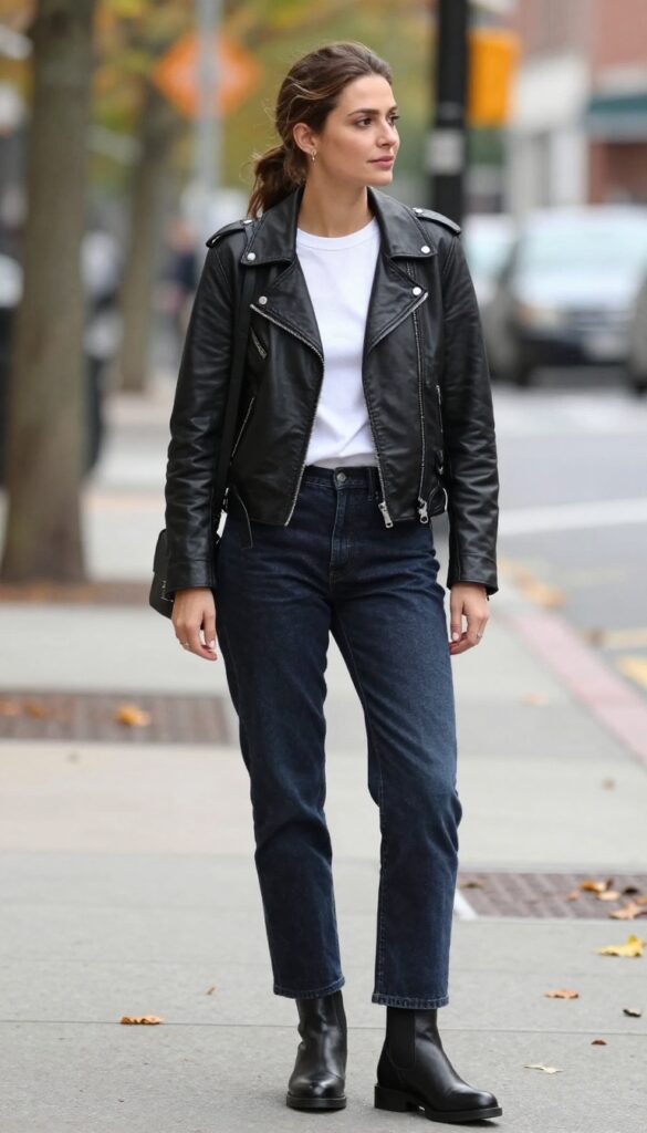 12. Leather Jacket Over a Simple Tee and Jeans