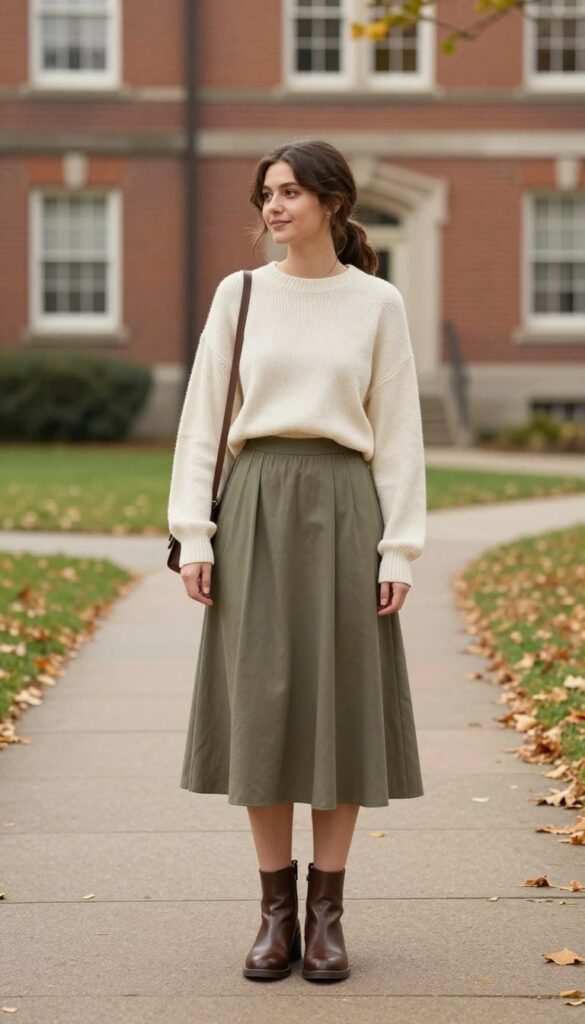3. Flowy Midi Skirt and a Cropped Sweater