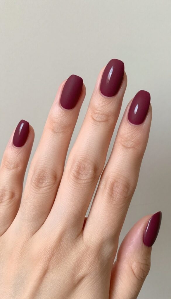 Matte plum nails with glossy tips