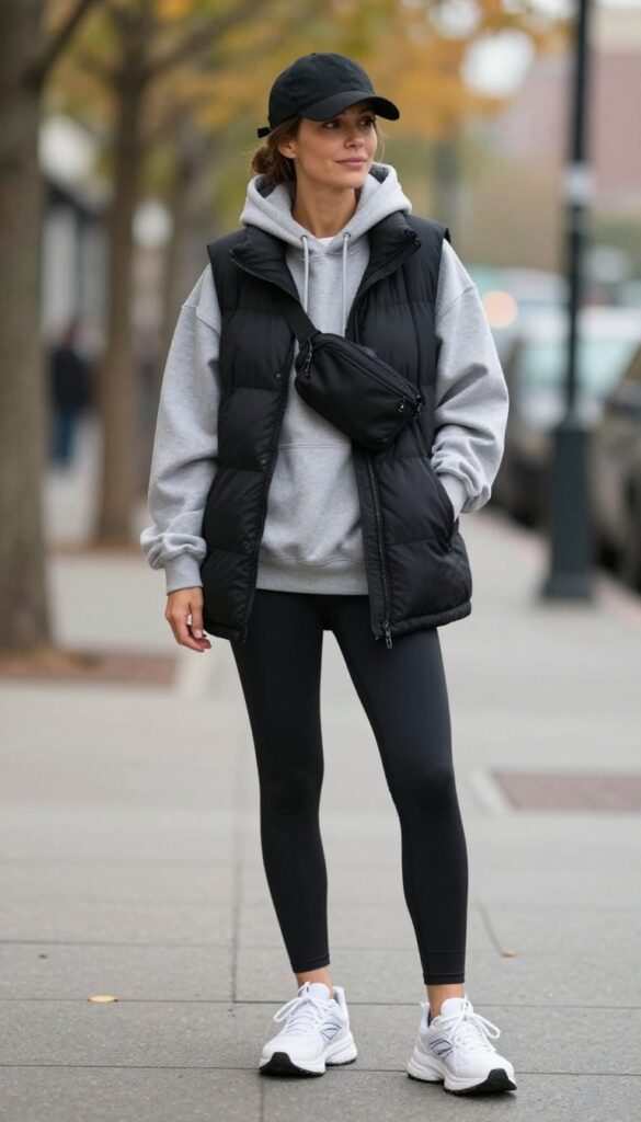 9. Zip-Up Hoodie with a Longline Vest and Leggings