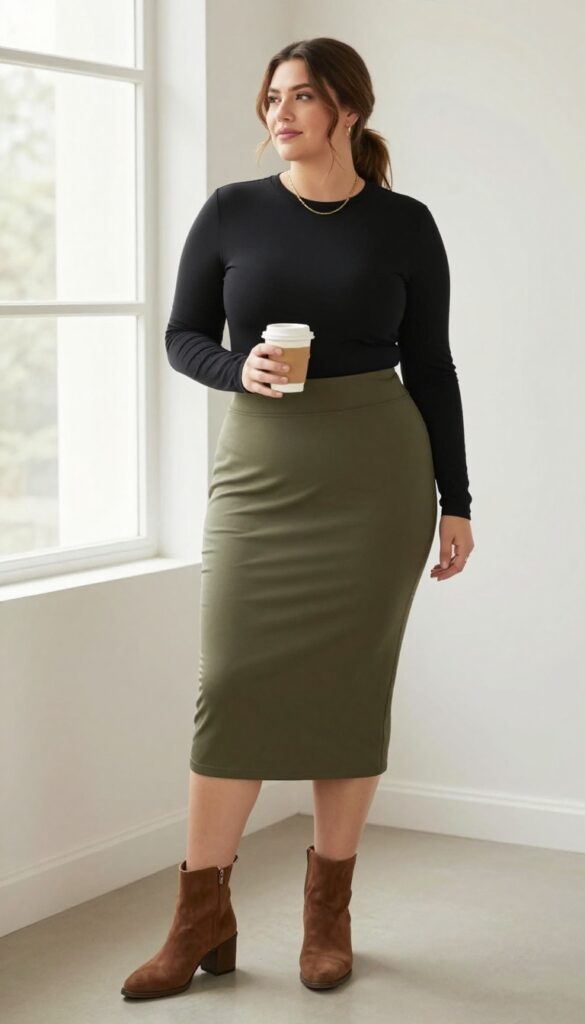 3. Midi Skirt with a Fitted Turtleneck