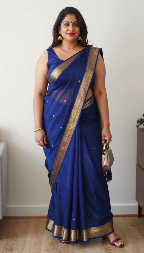 3. Silk Saree in Royal Blue with Contrast Border