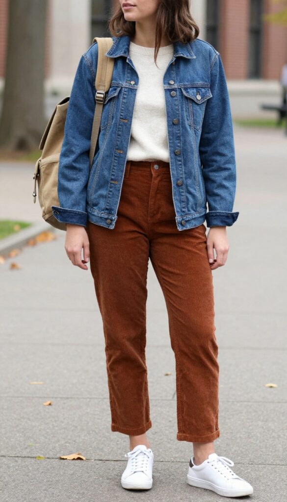 4. Denim Jacket and Corduroy Pants