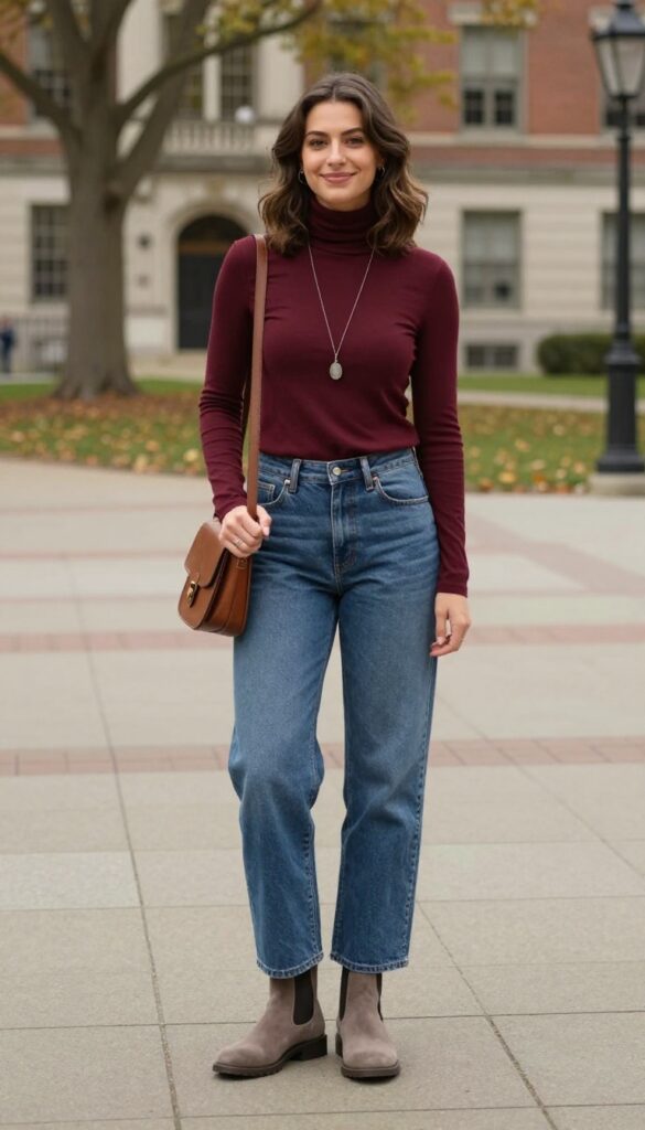 6. Turtleneck and Straight-Leg Jeans