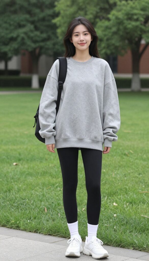 7. Oversized Sweatshirt with Bike Shorts and Crew Socks
