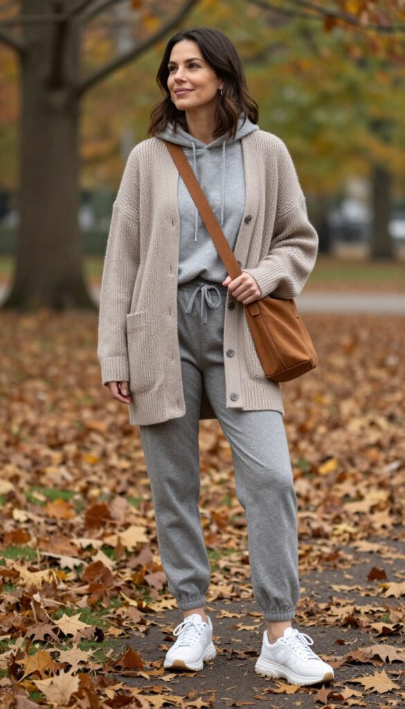 12. Hoodie + Knit Cardigan + Joggers + Fashion Sneakers