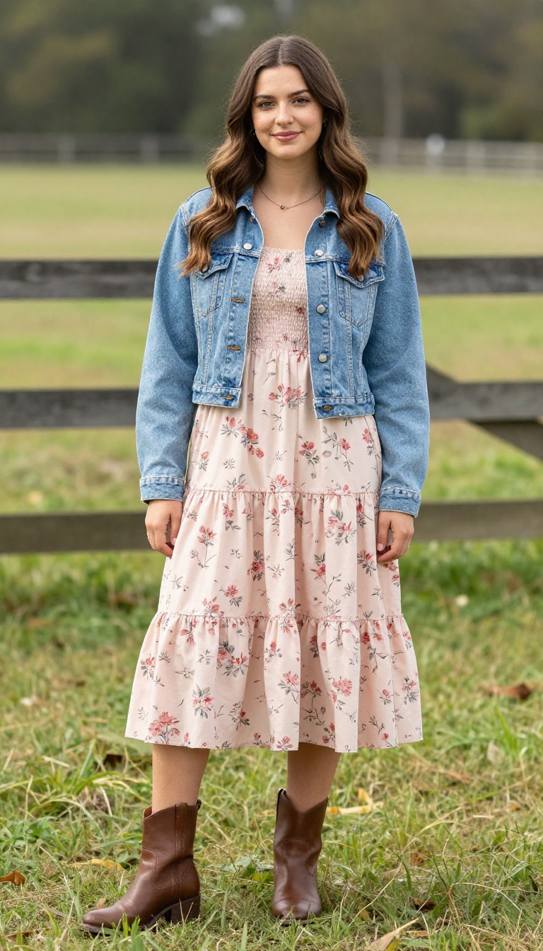 2. Prairie Dress with a Denim Jacket