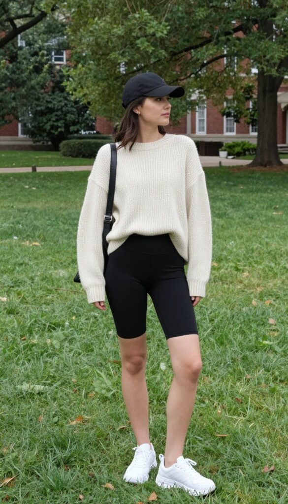1. Oversized Sweater and Biker Shorts