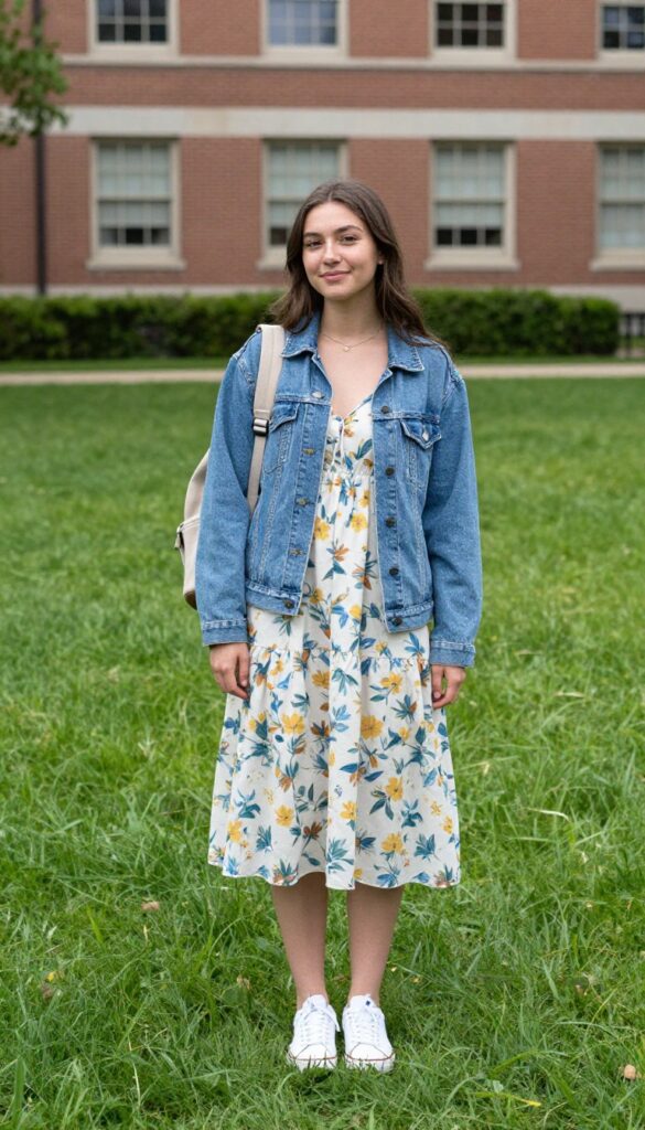 14. Denim Jacket Over a Sundress