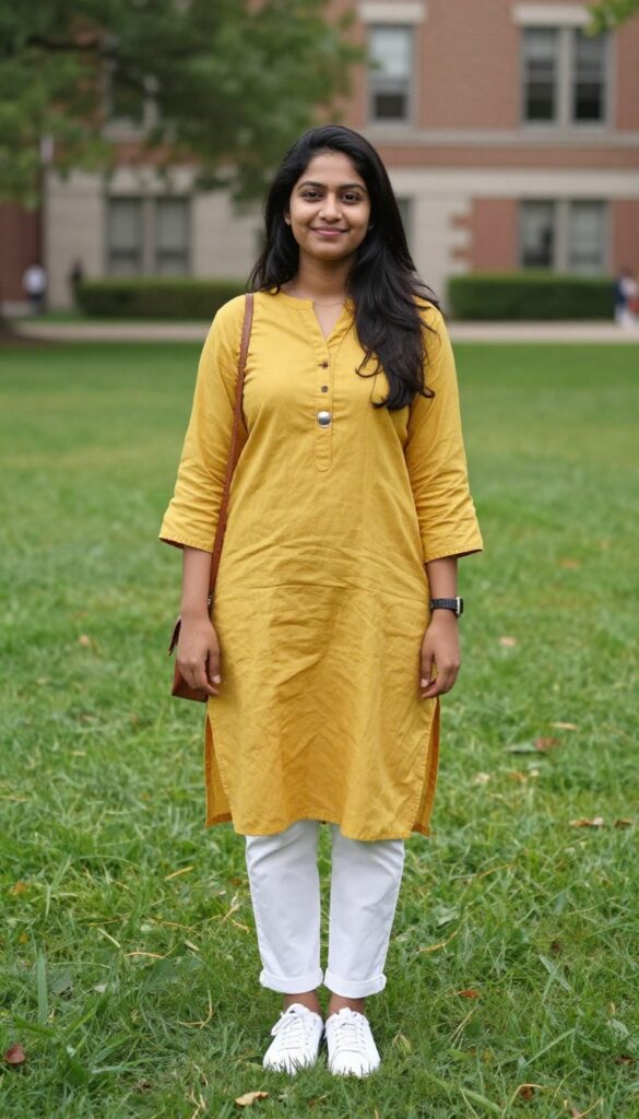 1. Classic Cotton Kurti with Straight Pants