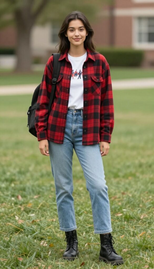 9. Flannel Shirt Over a Graphic Tee