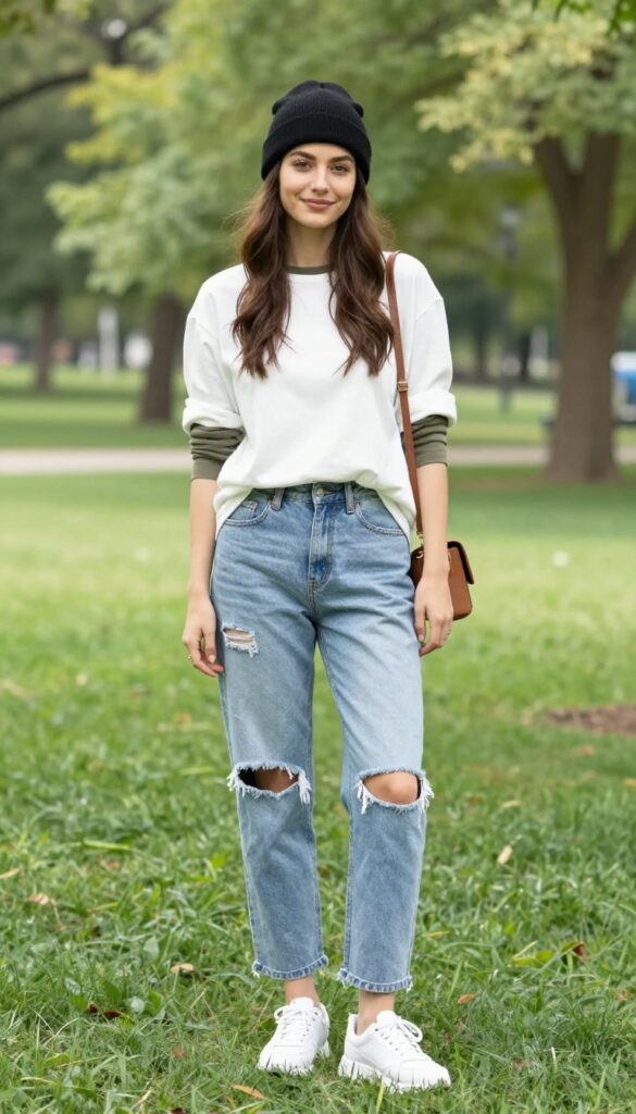 9. Layered Tees & Distressed Jeans