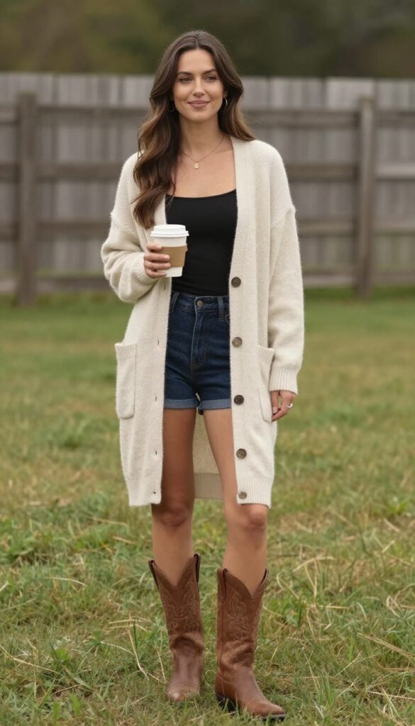 11. Button-Front Cardigan and Bootcut Jeans