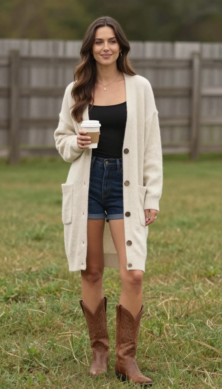 11. Button-Front Cardigan and Bootcut Jeans