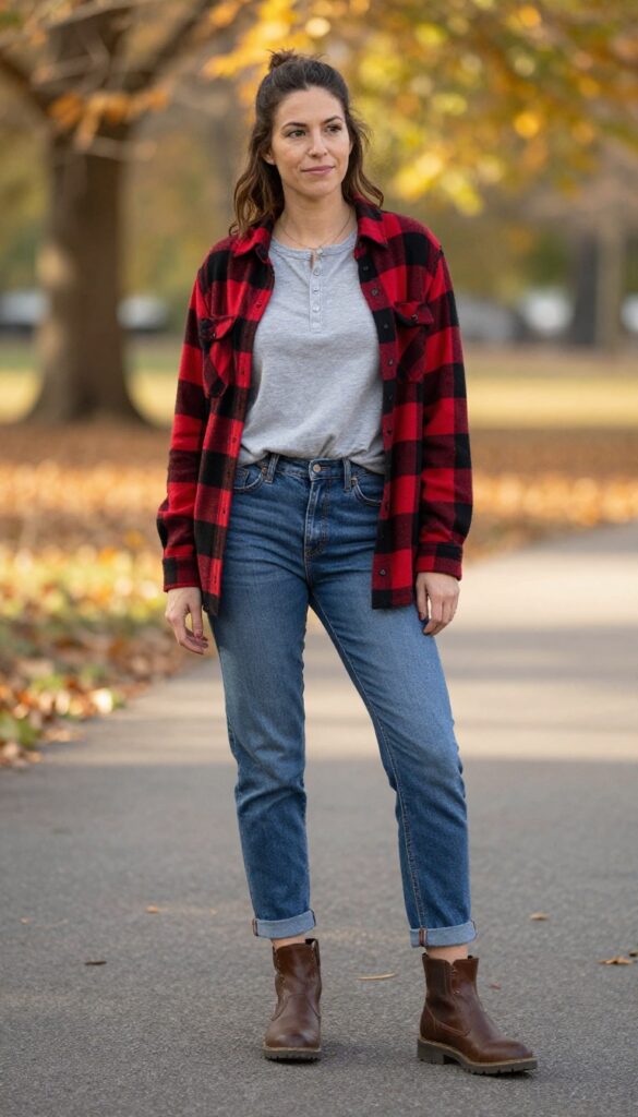 10. Flannel Shirt over a Henley and Relaxed Jeans