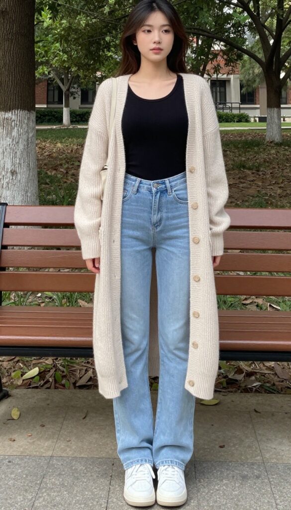 5. Chunky Cardigan Over a Ribbed Tank and Jeans