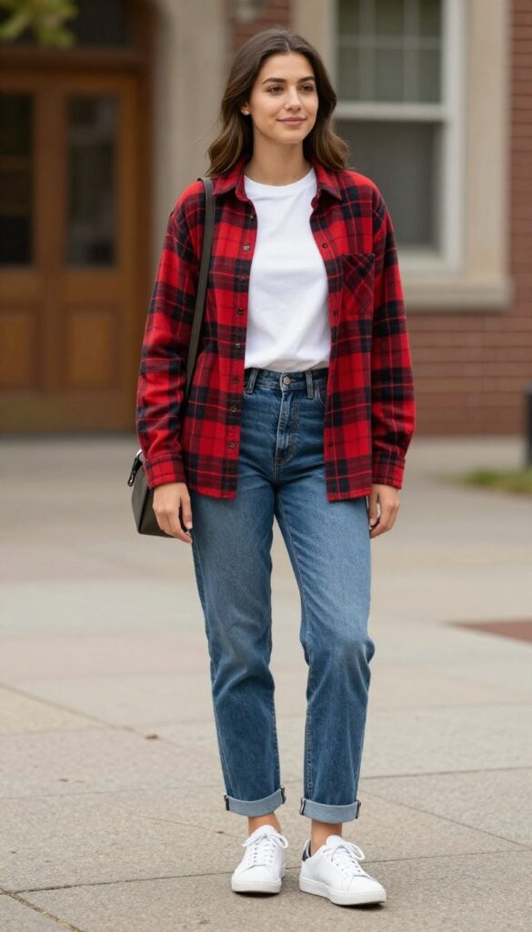 12. Flannel Shirt Over a White Tee