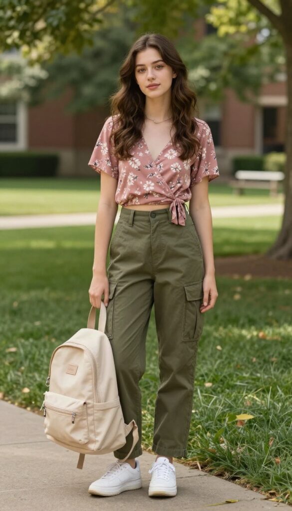 12. Wrap Top with High-Waisted Cargo Pants