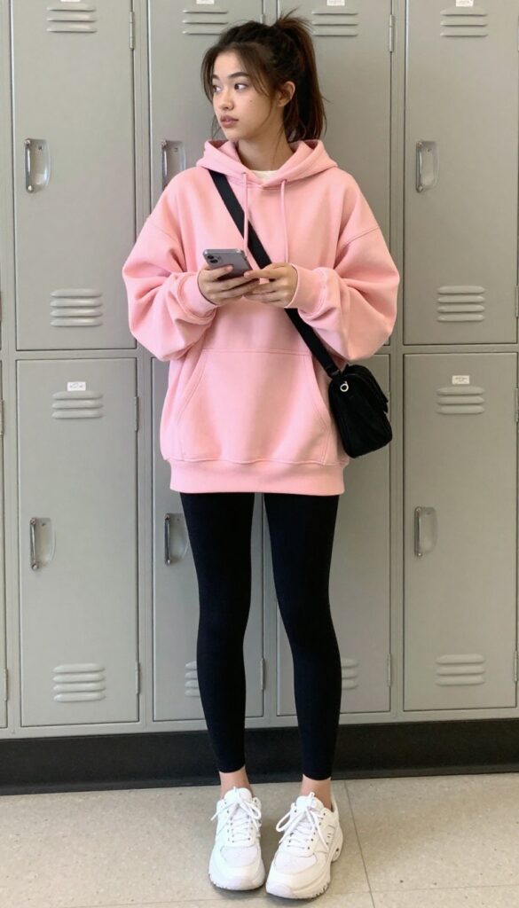 2. Leggings and an Oversized Hoodie