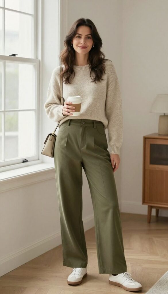 4. Soft Sweater and Wide-Leg Trousers