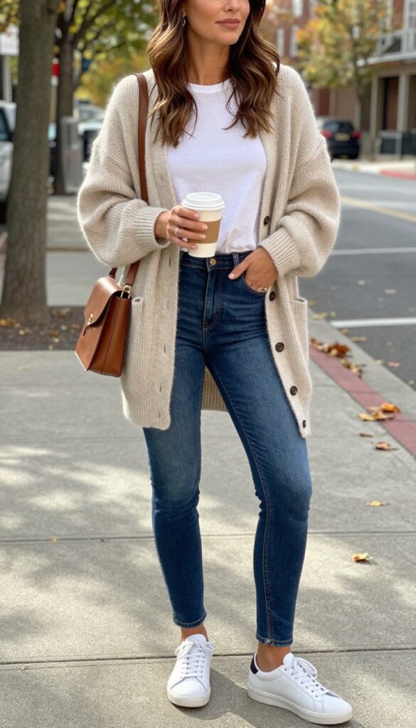 1. Cozy Cardigan & Skinny Jeans