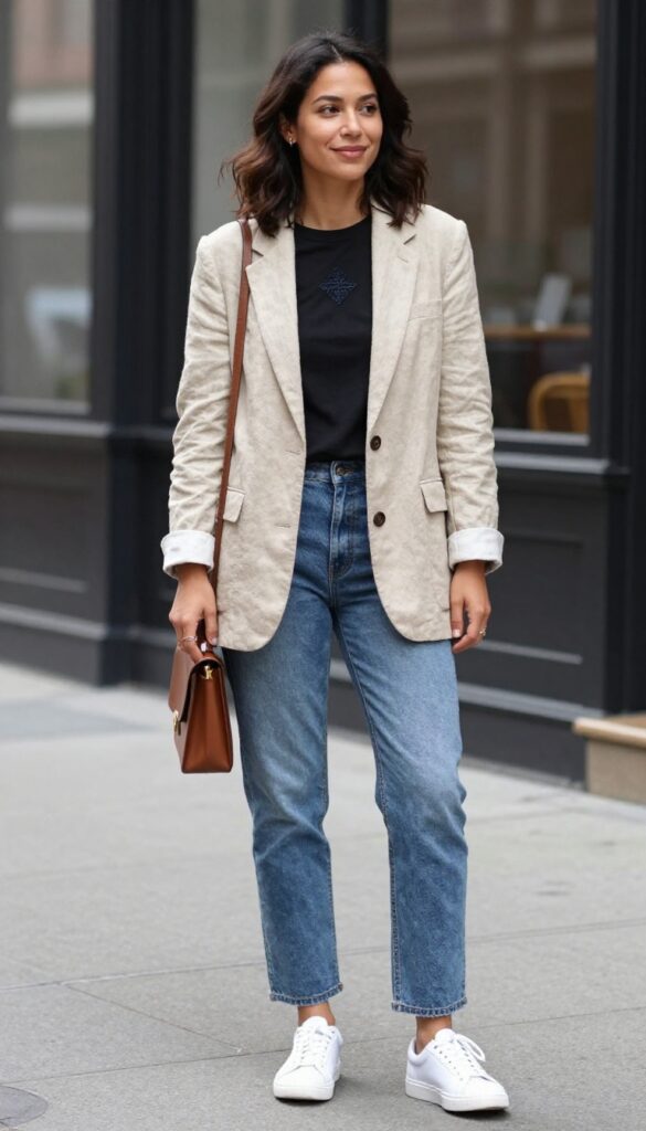 12. Relaxed Blazer with Jeans and a Graphic Tee