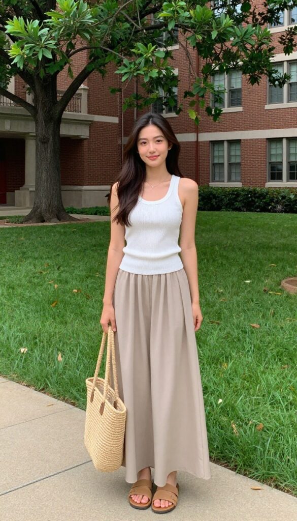 13. Knit Tank + Maxi Skirt + Slide Sandals