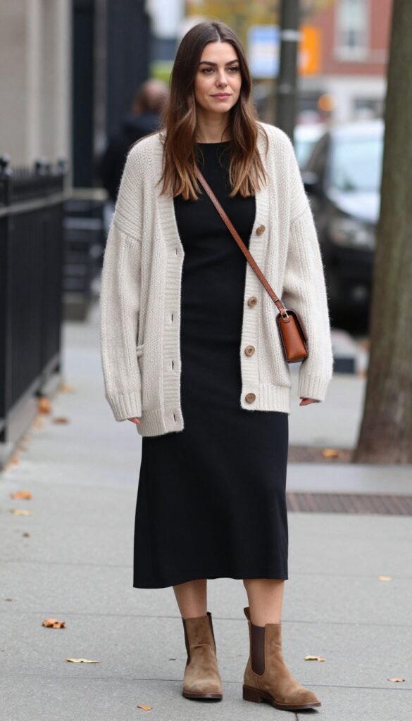 3. Slip Dress with a Chunky Knit Cardigan