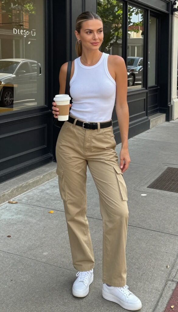 4. Cargo Pants and a Fitted Tank