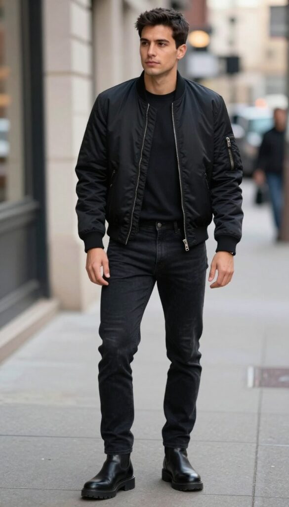 9. The Bomber Jacket and Black Denim