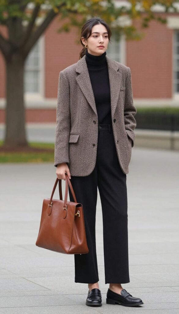 6. Turtleneck Under a Blazer With Wide-Leg Pants