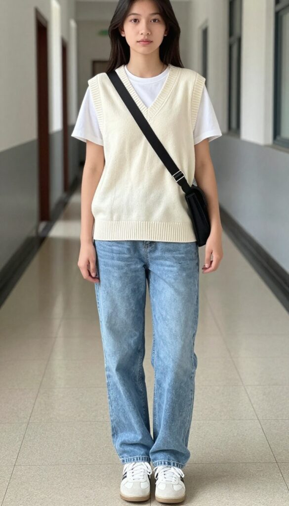 11. Knit Vest and a White Tee