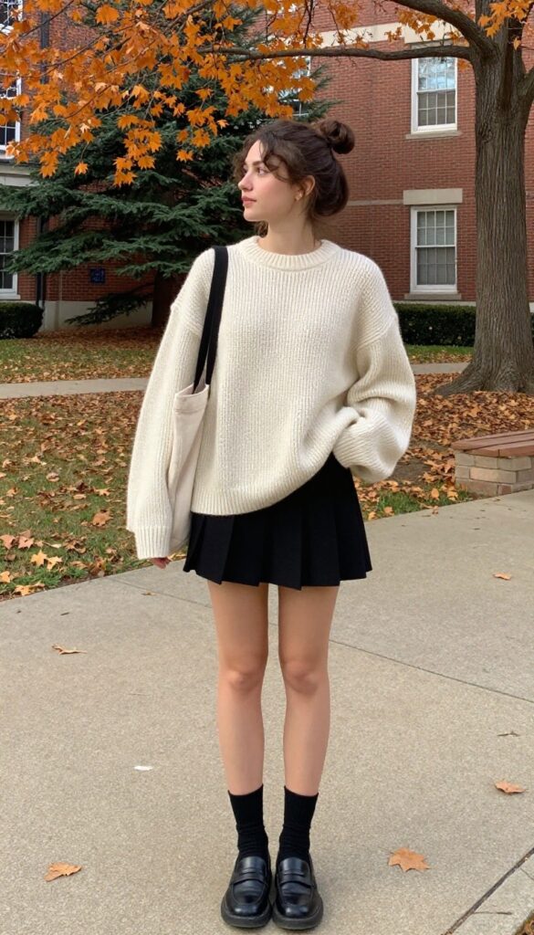 6. Pleated Skirt and a Chunky Knit