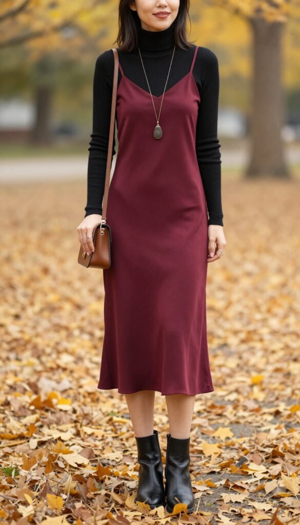 14. Turtleneck + Slip Dress + Ankle Boots