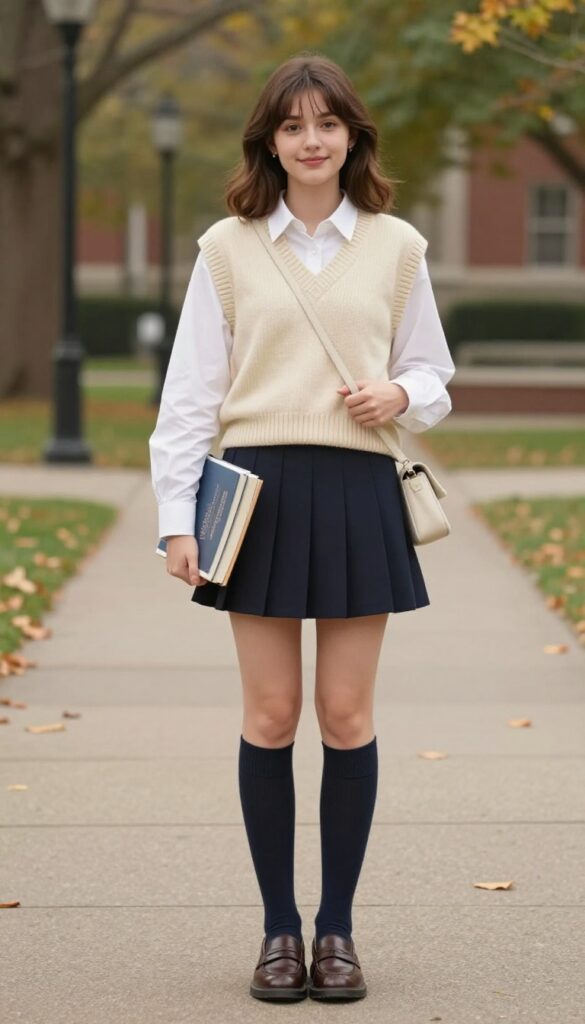 7. Sweater Vest and Pleated Skirt