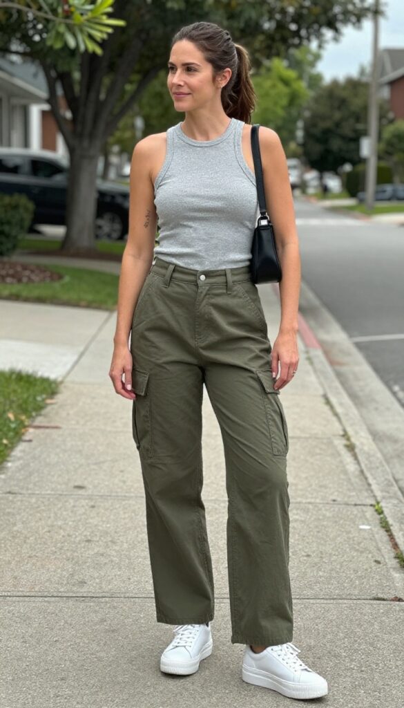 12. Ribbed Tank + Cargo Pants + Platform Sneakers