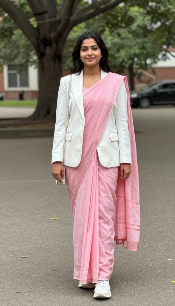 10. Saree with a Blazer and Sneakers