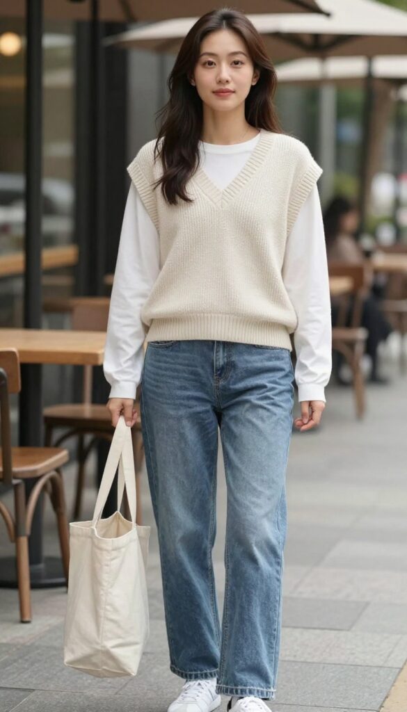 7. Knit Vest over a Long-Sleeve Tee with Jeans