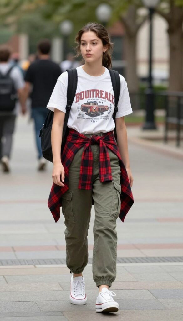 4. Graphic Tee + Cargo Pants + Platform Sneakers