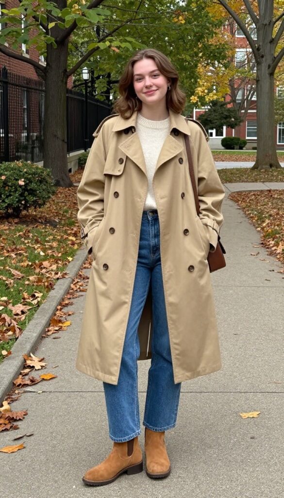 13. Trench Coat with a Sweater and Jeans