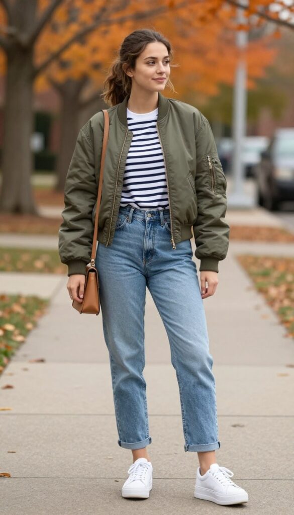 8. Bomber Jacket and Mom Jeans