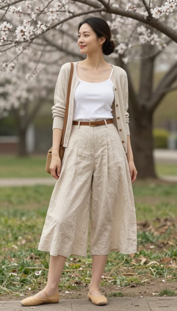 7. Culottes with a Fitted Cardigan