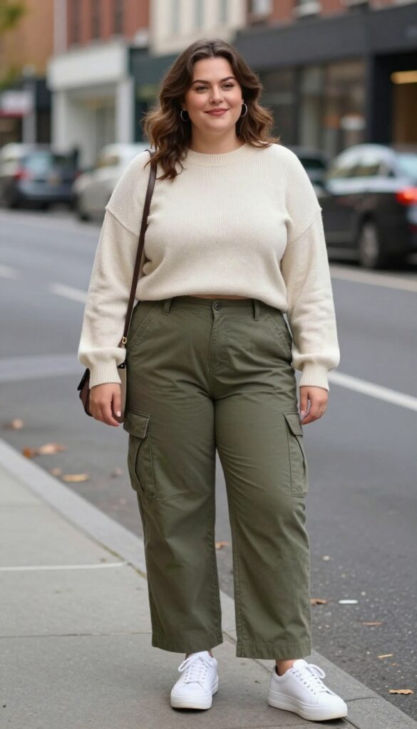 9. Cargo Pants + Cropped Sweater + Platform Sneakers
