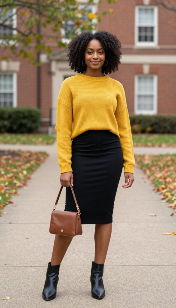 15. Cropped Sweater & High-Waisted Skirt